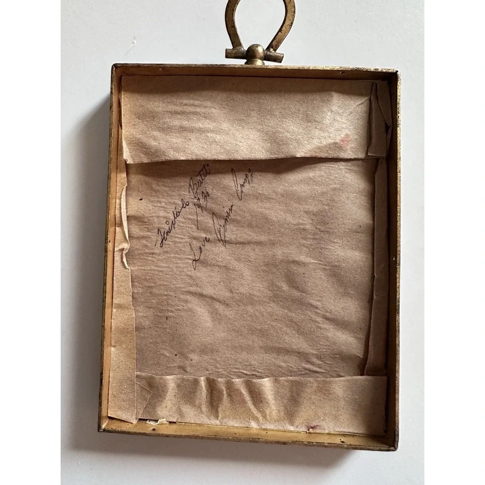Vintage Madonna Religious Icon Picture Frame Dated 1936 Velvet Easel